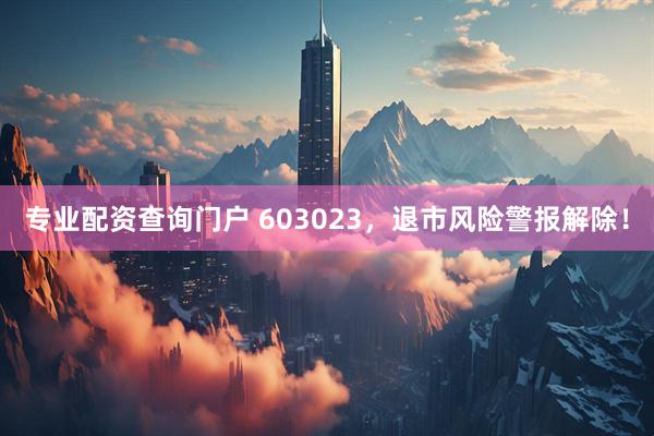 专业配资查询门户 603023，退市风险警报解除！